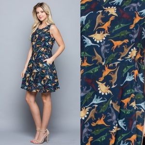 🦕🦖Dinosaur Prints Skater Dress With Pockets